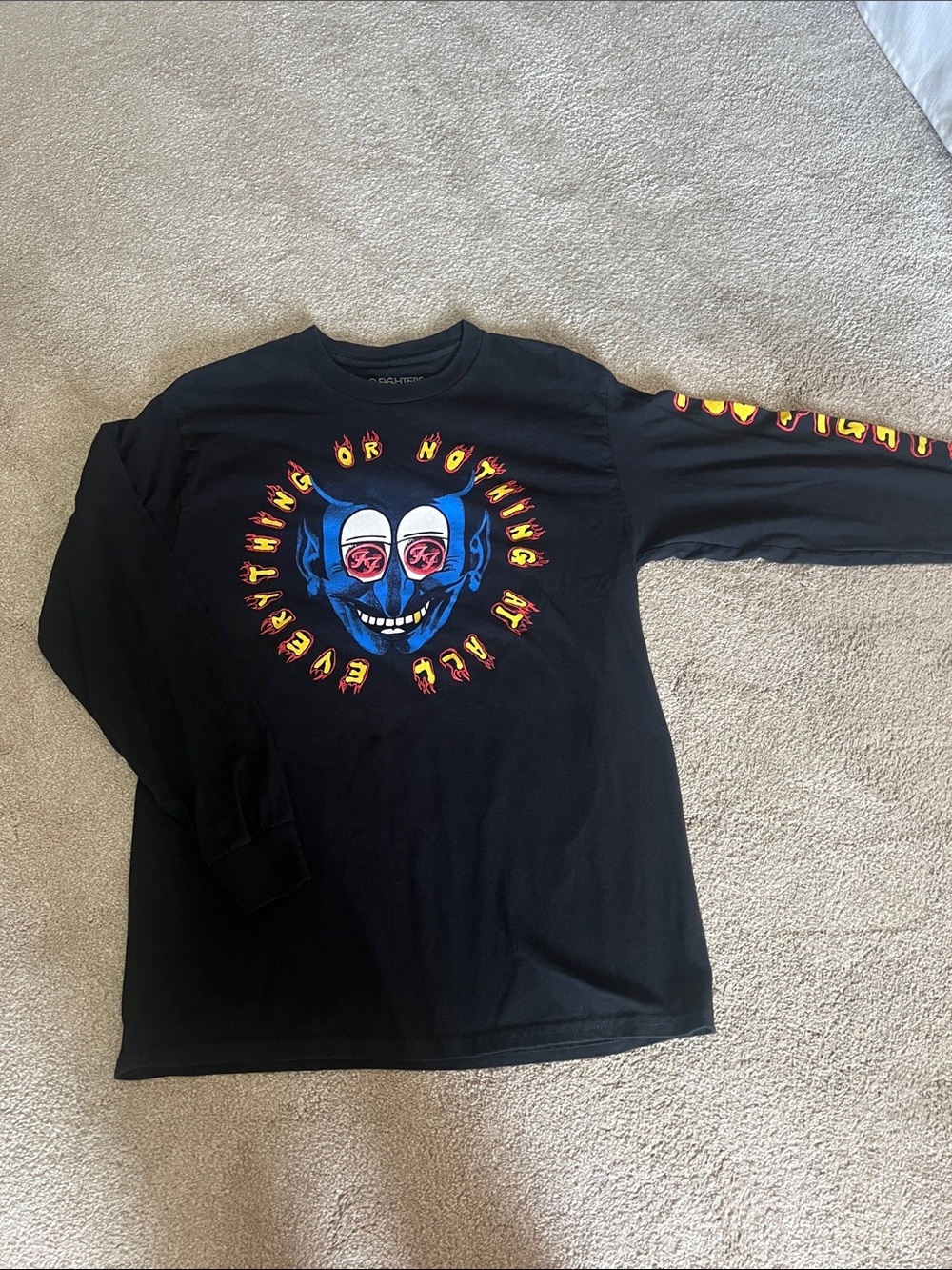 Black Long Sleeve Tee with Blue Smiley Face Graphic